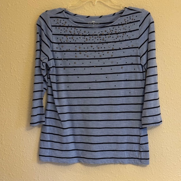 Talbots Tops - XS Talbots blue striped boatneck top with studs on front